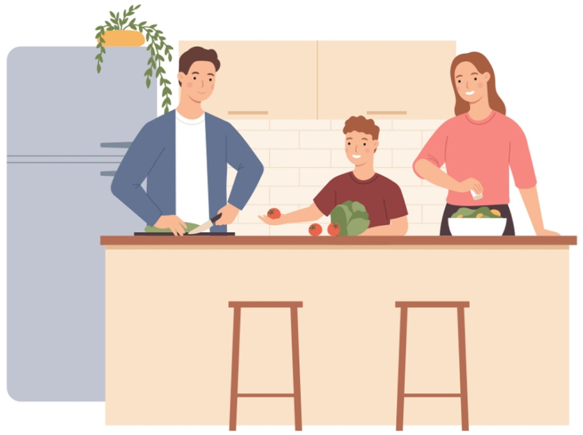 Family cooking in the kitchen