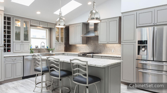 Aspen Grey kitchen full view with an island.