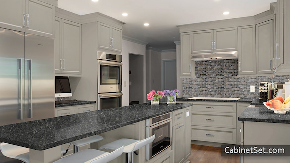 Astoria Pebble kitchen full view with an island.