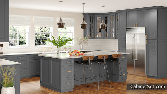 Bristol Grey kitchen full view with an island.