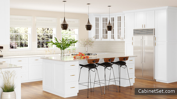 Bristol White kitchen full view with an island.