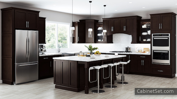 Camden Espresso Shaker kitchen full view with an island.
