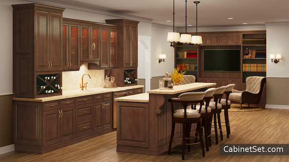 Charleston Cappuccino kitchen full view with an island.
