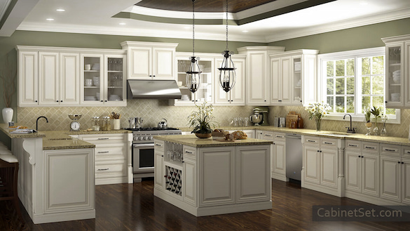Charleston Cream kitchen full view with an island.
