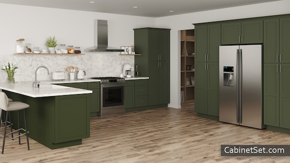Chatham Hunter Green kitchen full view with an island.