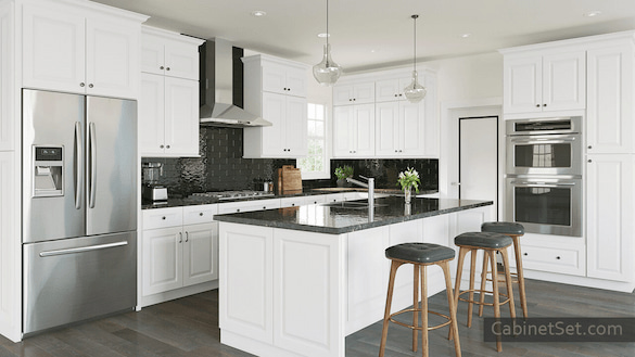 Hallmark Frost kitchen angle view with an island.