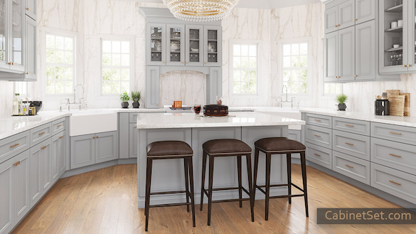 Hartford Nickel kitchen full view with an island.