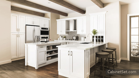 Madison Pearl Shaker kitchen full view with an island.