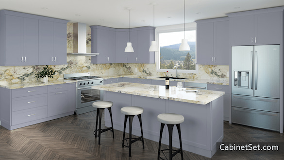 Malibu Ocean Blue kitchen full view with an island.