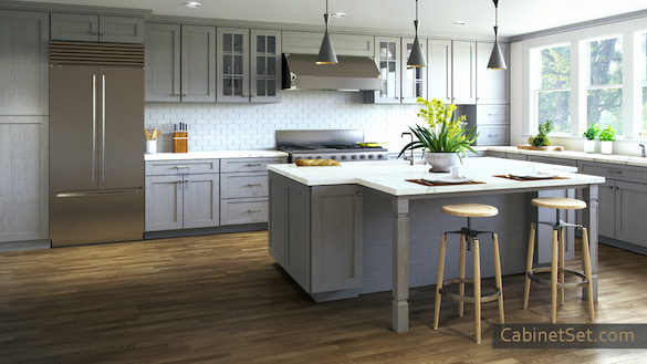 Newport Grey Shaker kitchen full view with an island.