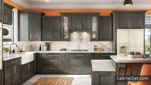 Preston Dark kitchen full view with an island.