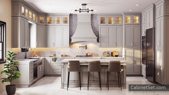 Preston Grey kitchen full view with an island.