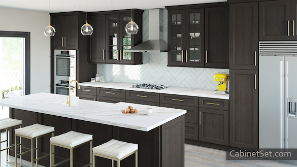 Rumson Grey kitchen full view with an island.