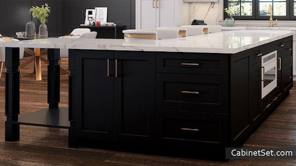 Salem Black Shaker kitchen angle view with an island.