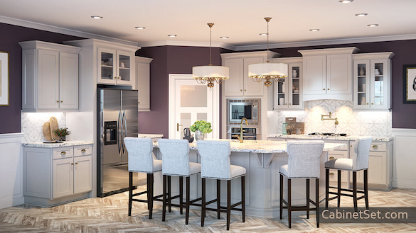 Salem Dove Shaker kitchen full view with an island.