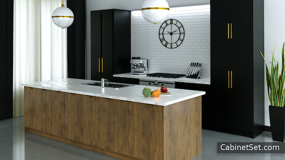 Urban Raven kitchen angle view with an island.