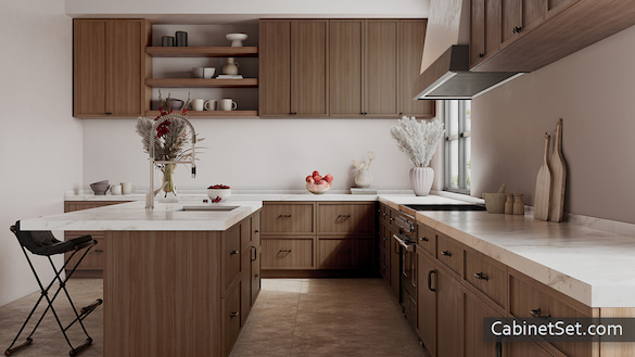 York Slim Brown Shaker kitchen full view with an island.