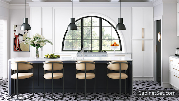 York Slim White Shaker kitchen full view with an island.